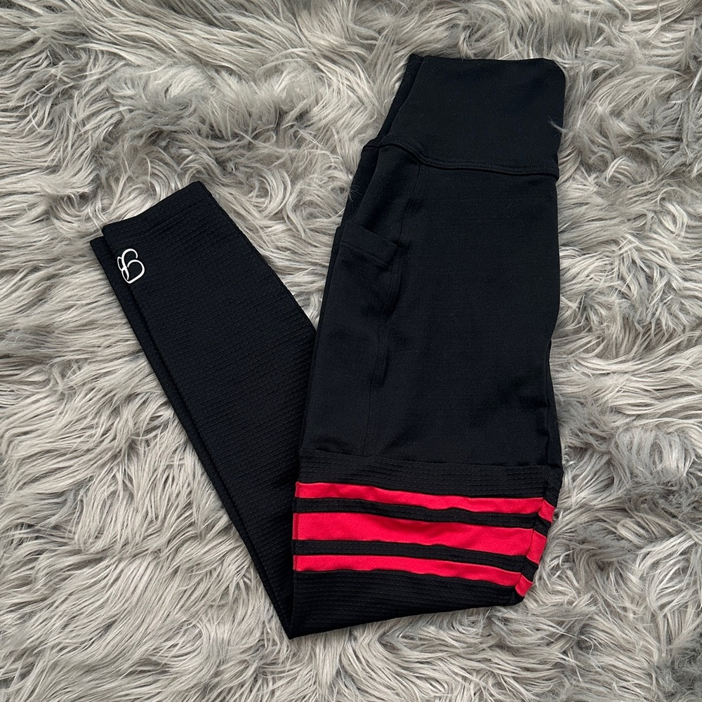 Bombshell Sportswear Black Leggings with Red Stripe Detail